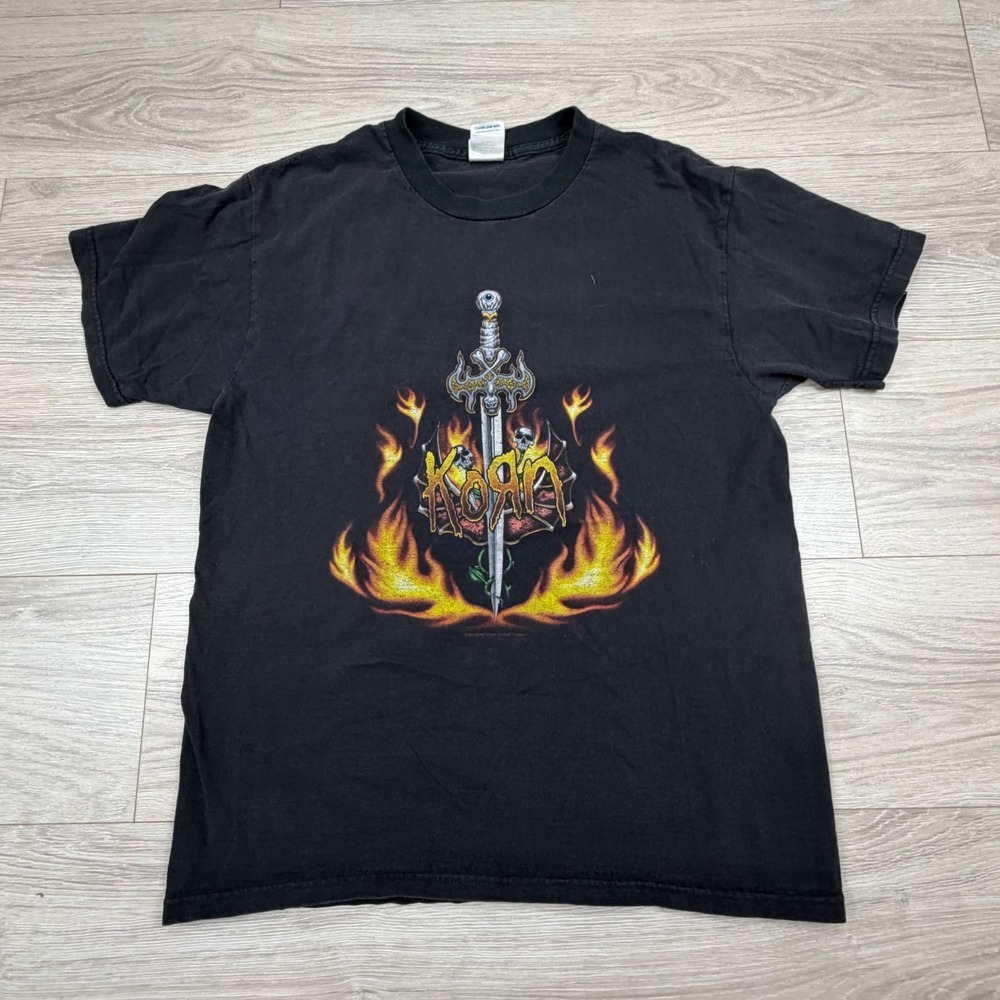 Korn Vintage 2003 Dagger Flame Band T-Shirt Black Mens Medium Nu‎ Metal
